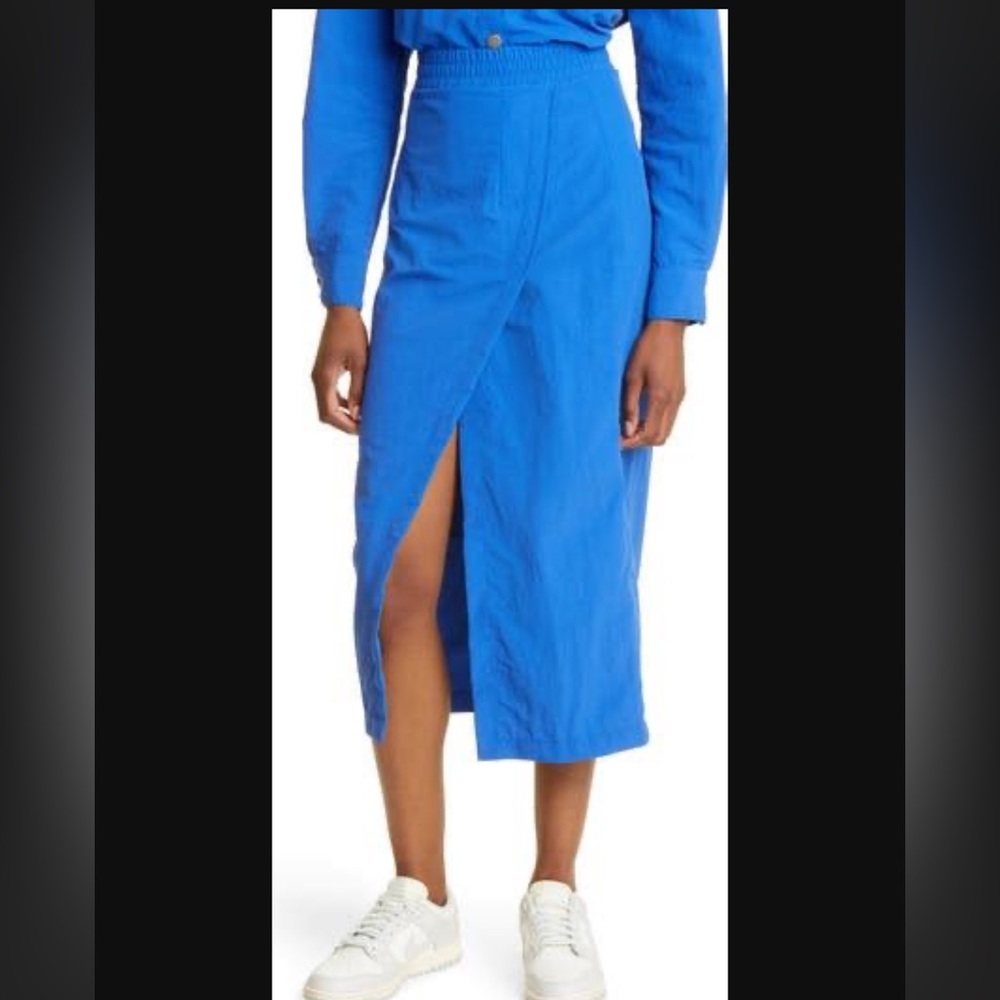 Blue Midi Wrap Skirt with Front Slit